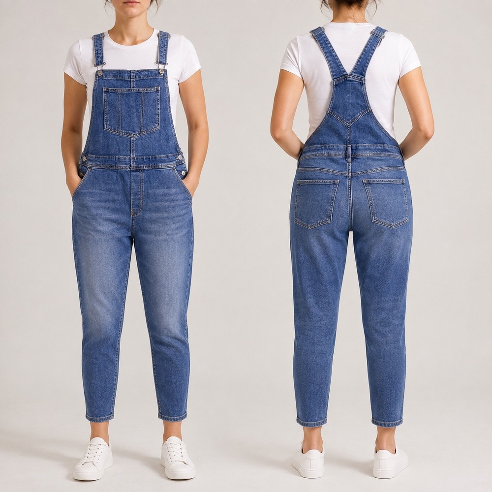 Old Navy Women's Denim Overalls Size 10 Medium Tapered Stretch Cropped work wear